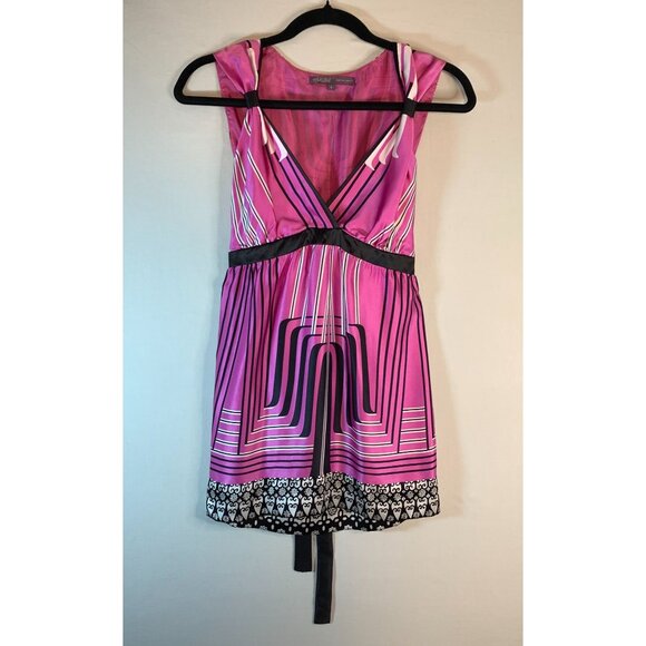 Hale Bob size Small Pink Silk Empire Waist Dress w/Black & White Pattern NWT - Picture 13 of 13